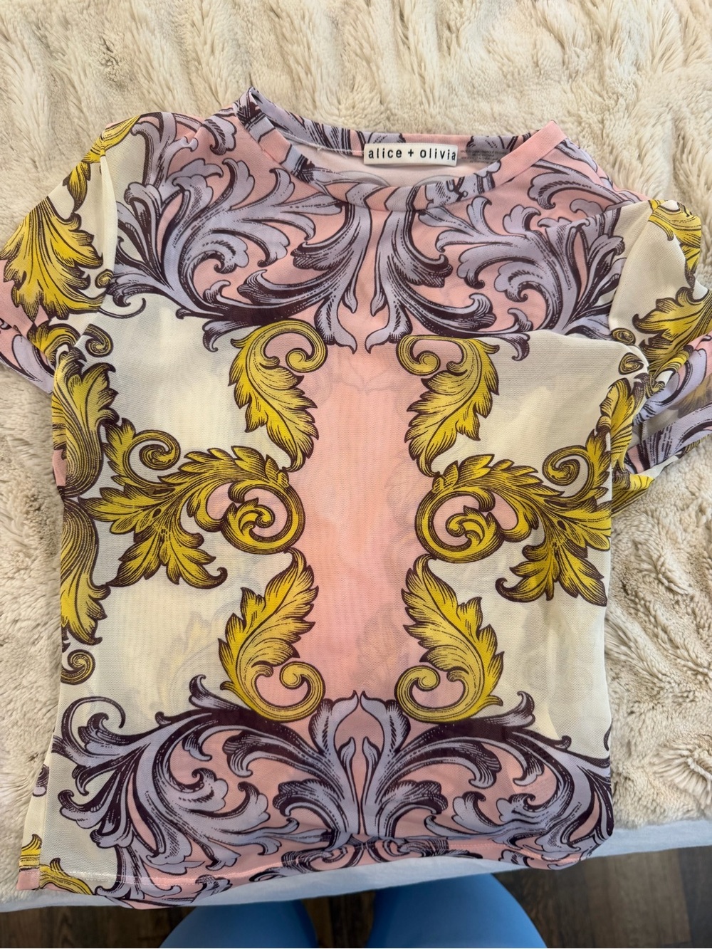 alice + olivia Pink, Yellow and Lavender Baroque Short Sleeve Top
